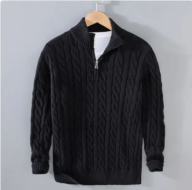 100% CASHMERE WOVEN HALF ZIP