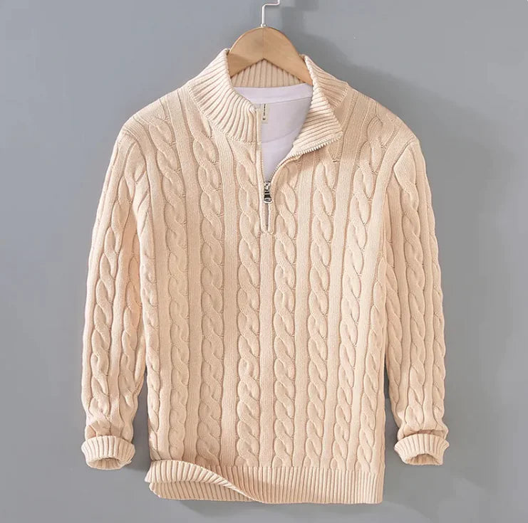 100% CASHMERE WOVEN HALF ZIP