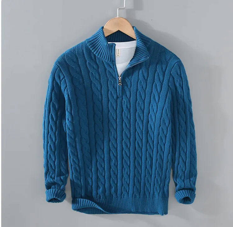 100% CASHMERE WOVEN HALF ZIP