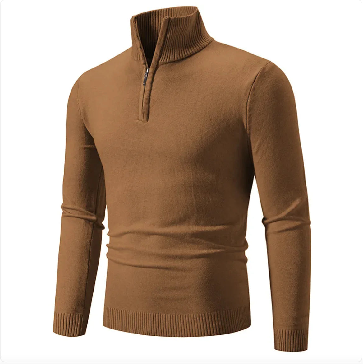 HALF-ZIP TURTLENECK COTTON KNIT SWEATER