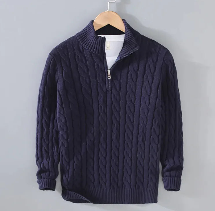 100% CASHMERE WOVEN HALF ZIP